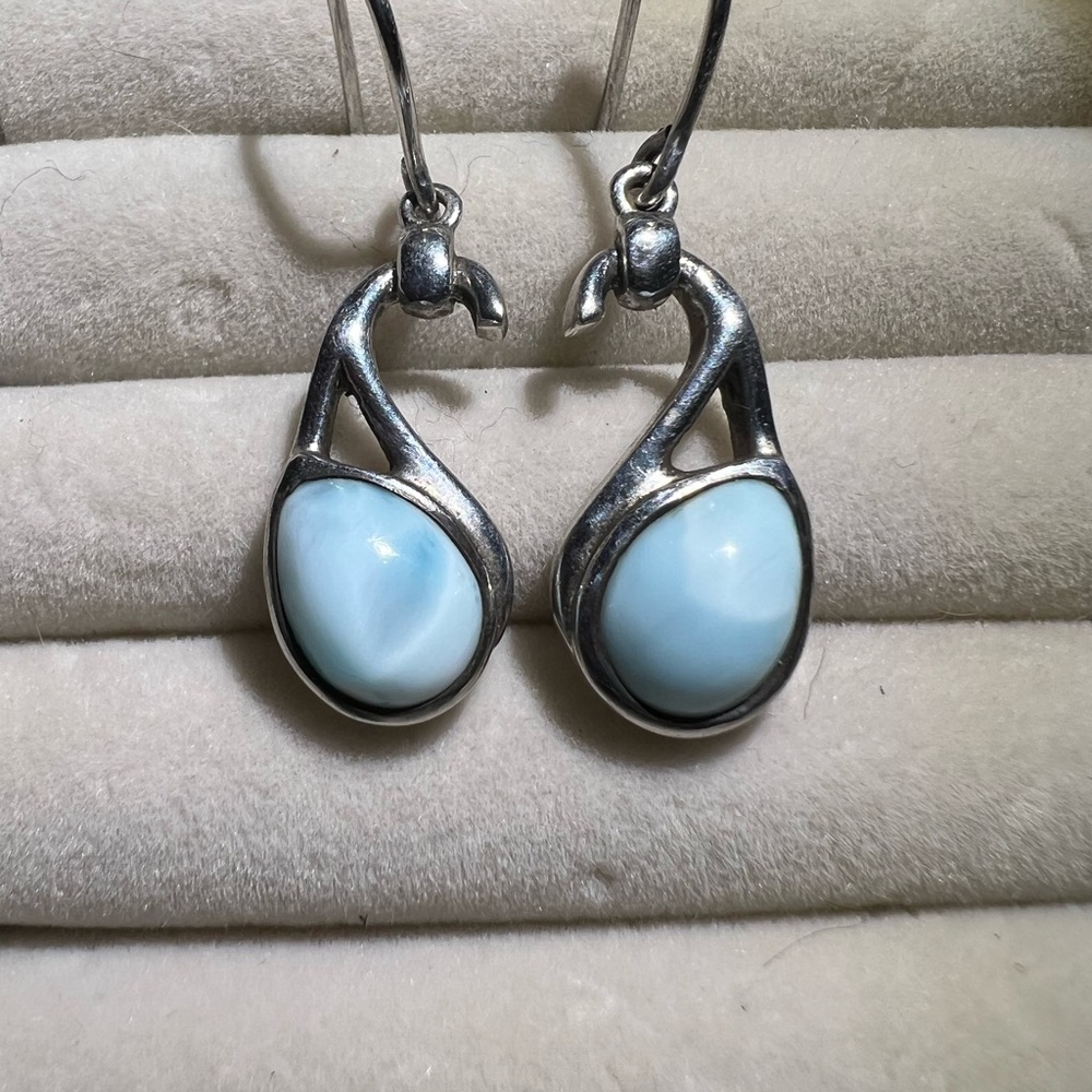 Marahlago Larimar “Seduction” Sterling Silver Tear Drop Earrings - Light Blue